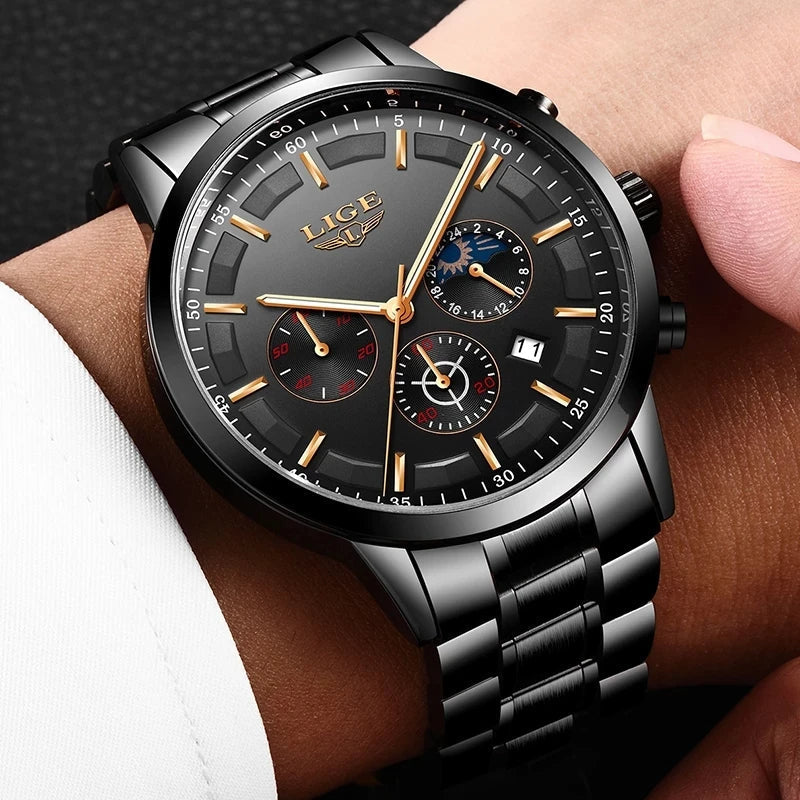 Mosrugs | VanguardTime | Military Black Steel Watch – Sleek & Sophisticated