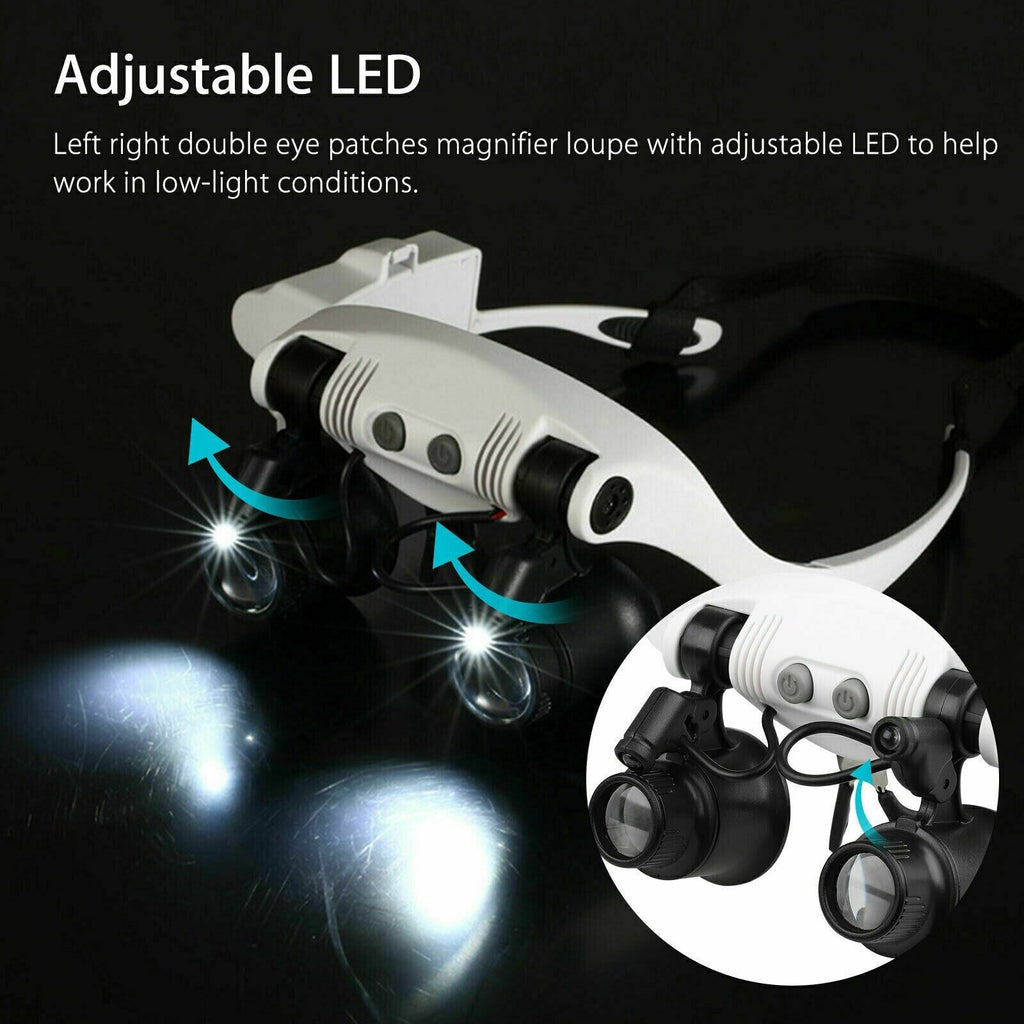 Mosrugs | Adjustable Headband Magnifier with LED Light & 8 Lenses – Perfect for Jewelry, Watch Repair & Engraving