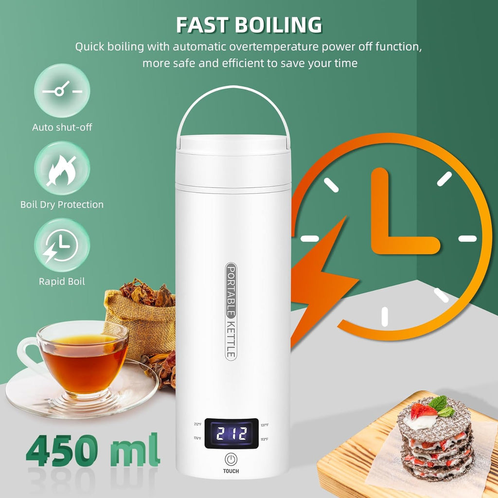 Mosrugs | Portable Electric Travel Kettle | Compact Stainless Steel Smart Kettle with LCD