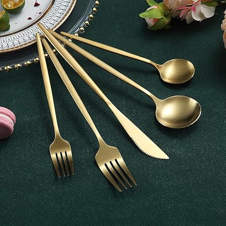 Mosrugs | Minimalist Flatware Set – 20-Piece Titanium-Coated Stainless Steel Cutlery | Modern Matte Finish for Elegant Dining