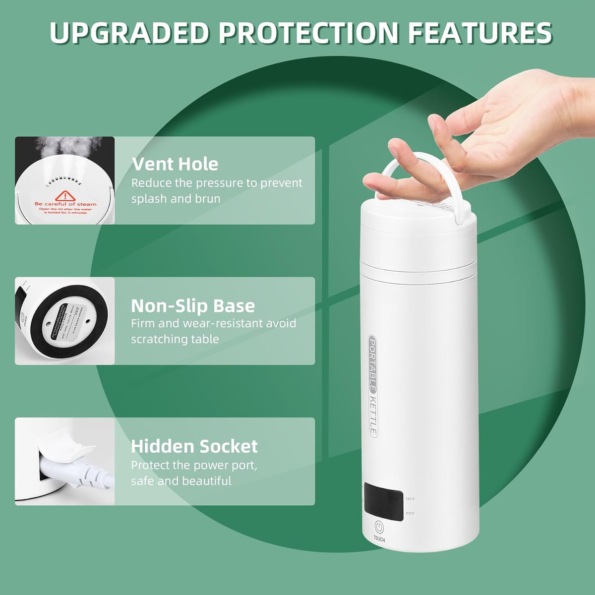 Mosrugs | Portable Electric Travel Kettle | Compact Stainless Steel Smart Kettle with LCD