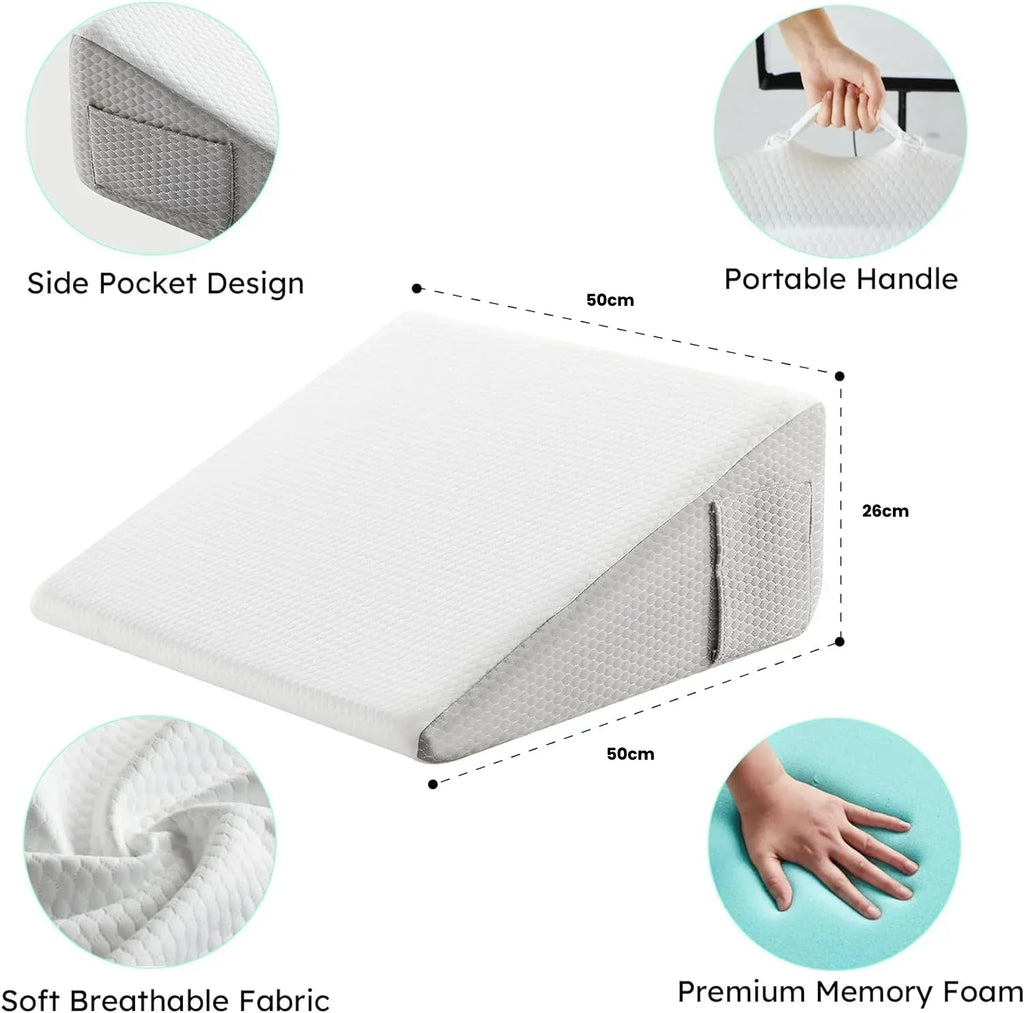 Mosrugs | Deluxe Inclined Wedge Support Pillow | Cooling Gel Memory Foam, Removable Cover & Ideal for Back Pain Relief and Acid Reflux
