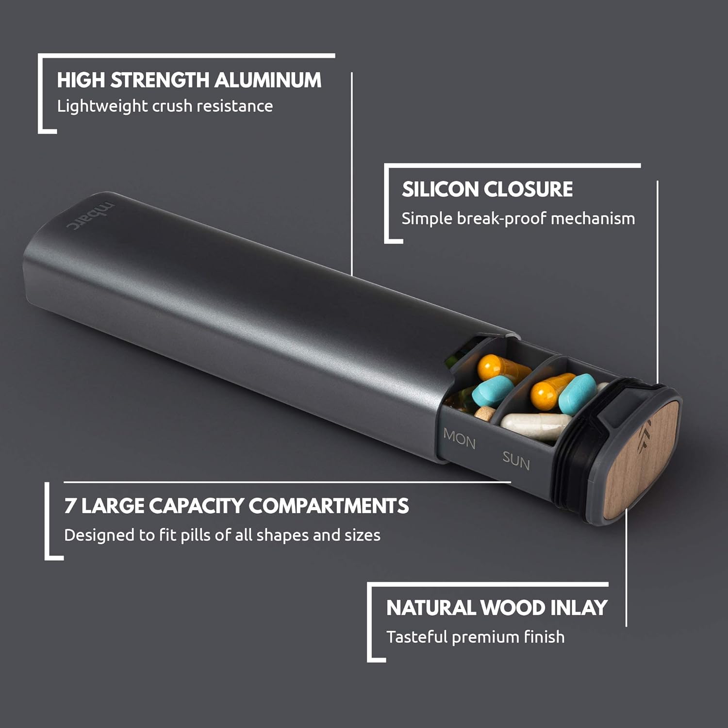 Mosrugs | Weekly Pill Organizer | Premium Aluminium & Wooden Design for Home, Office & Travel