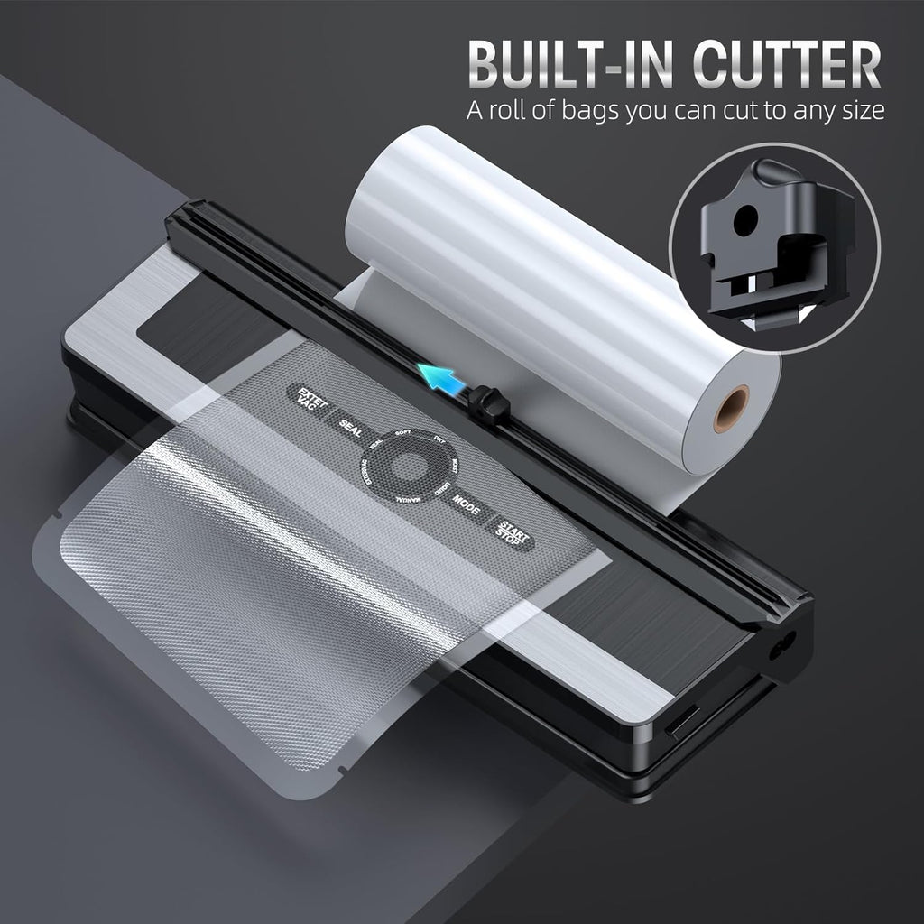 Mosrugs | 8-in-1 Vacuum Sealer with Built-In Cutter | Food Saver Machine for Dry & Moist Foods