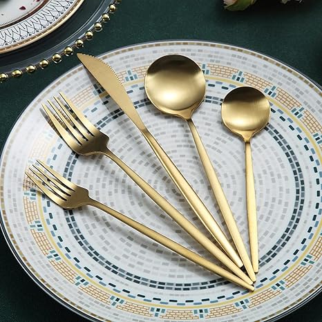 Mosrugs | Minimalist Flatware Set – 20-Piece Titanium-Coated Stainless Steel Cutlery | Modern Matte Finish for Elegant Dining