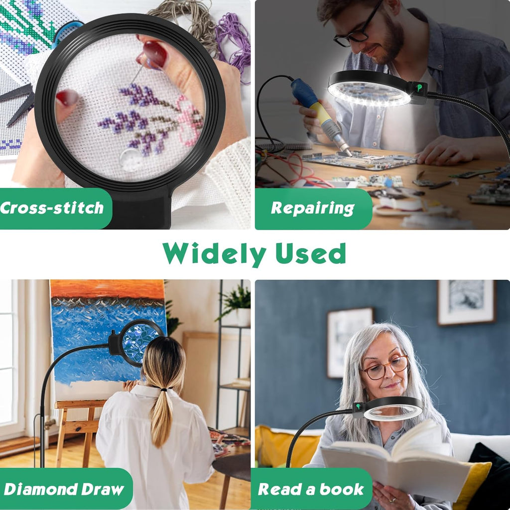 Mosrugs | Full-Page Magnifying Glass with LED Light – Hands-Free Reading Aid for Books, Crafts & Hobbies