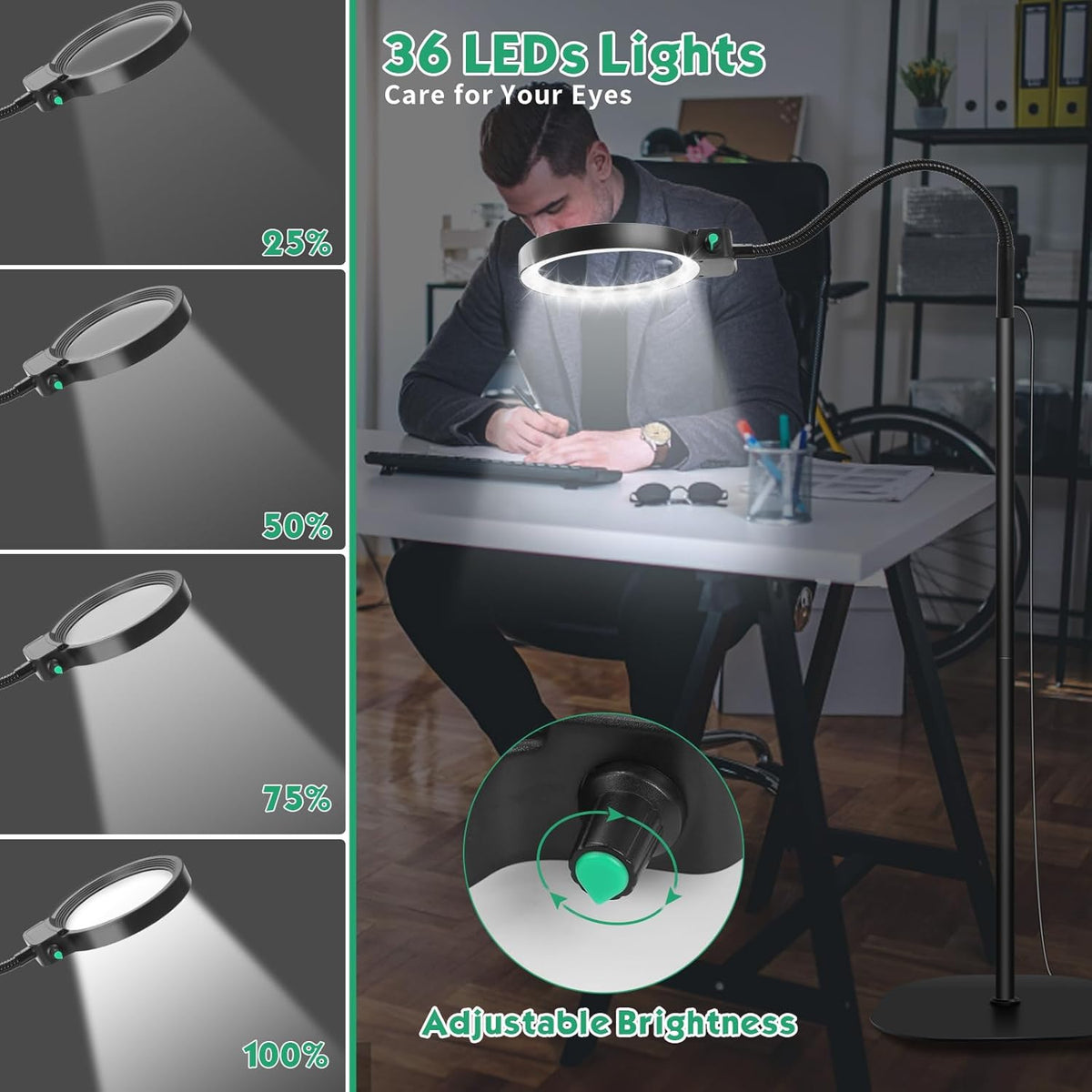 Mosrugs | Full-Page Magnifying Glass with LED Light – Hands-Free Reading Aid for Books, Crafts & Hobbies
