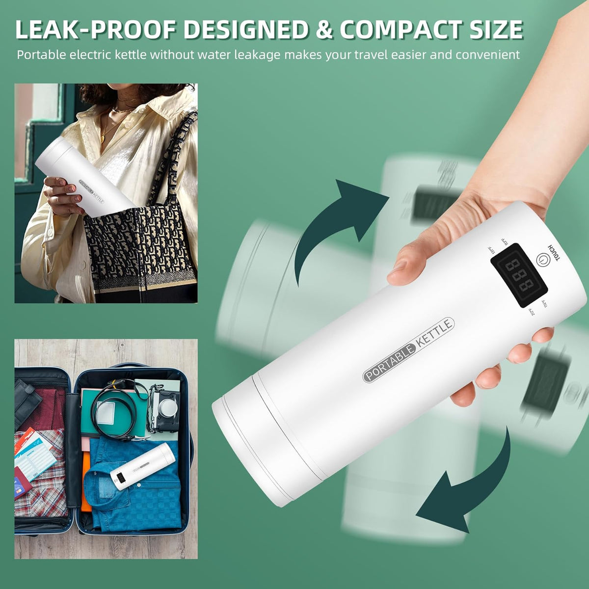 Mosrugs | Portable Electric Travel Kettle | Compact Stainless Steel Smart Kettle with LCD