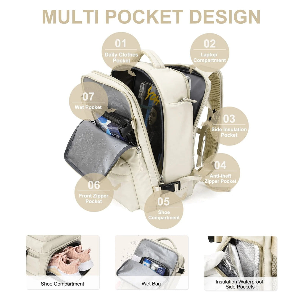 Mosrugs | Women's Large Travel Backpack – Waterproof Hiking Rucksack | Anti-Theft & USB Charging