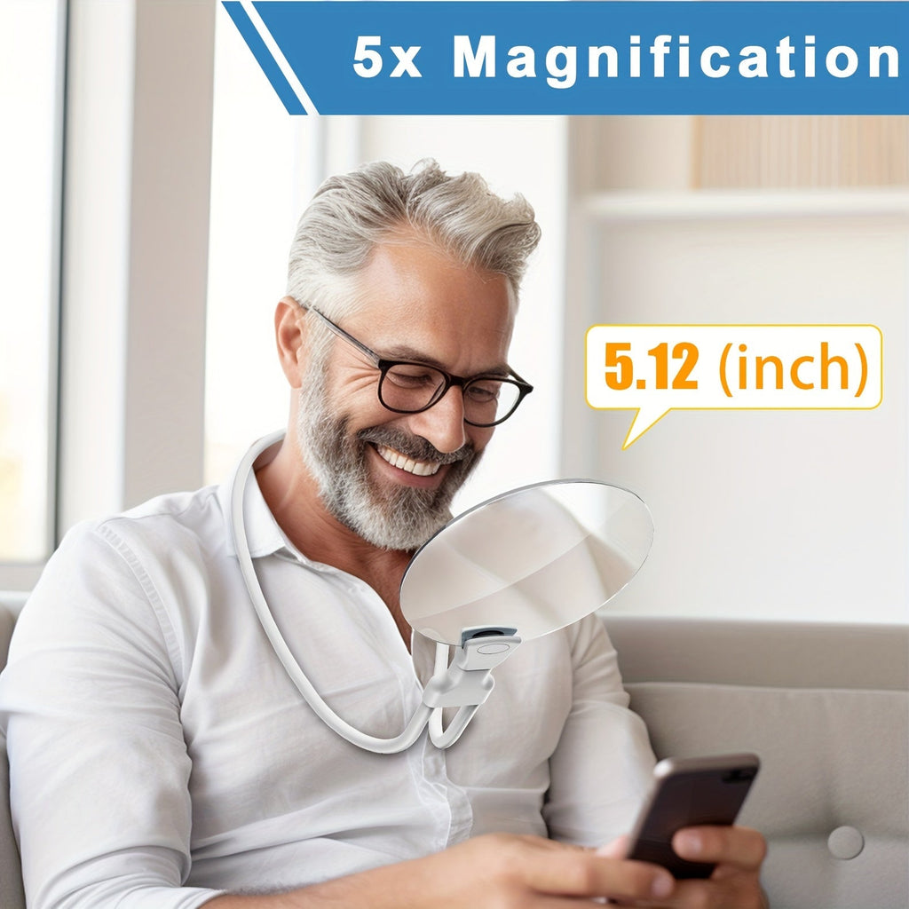 Mosrugs | 5X Magnifying Glass Pro – Hands-Free Adjustable Neck Magnifier for Reading, Crafts & Seniors