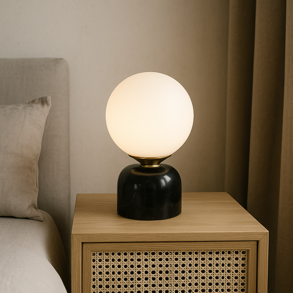 Mosrugs | Marnor | Marble Table Lamp with Glass Shade – Scandinavian Minimalist Design