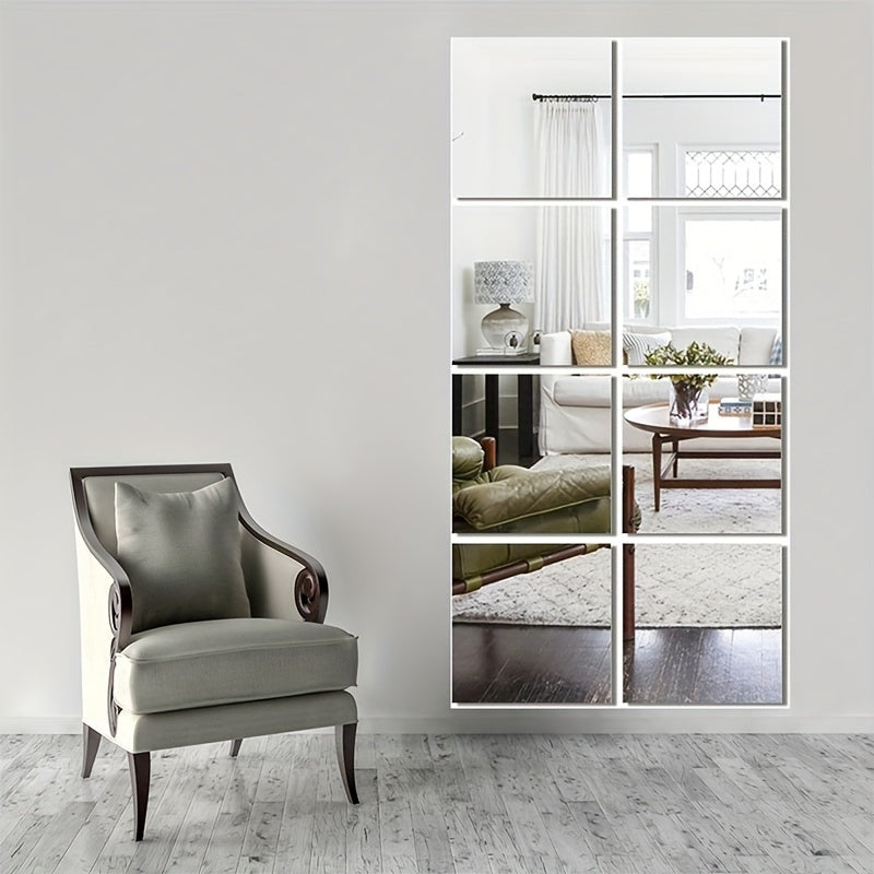 Mosrugs | EleganceTiles - 8 Stylish Self-Adhesive Mirror Tiles for Home Decoration