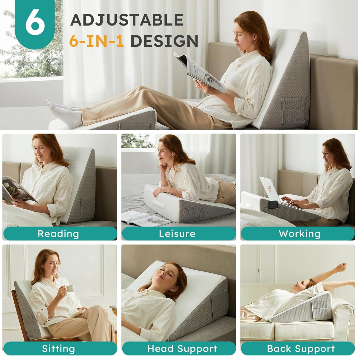Mosrugs | Deluxe Inclined Wedge Support Pillow | Cooling Gel Memory Foam, Removable Cover & Ideal for Back Pain Relief and Acid Reflux
