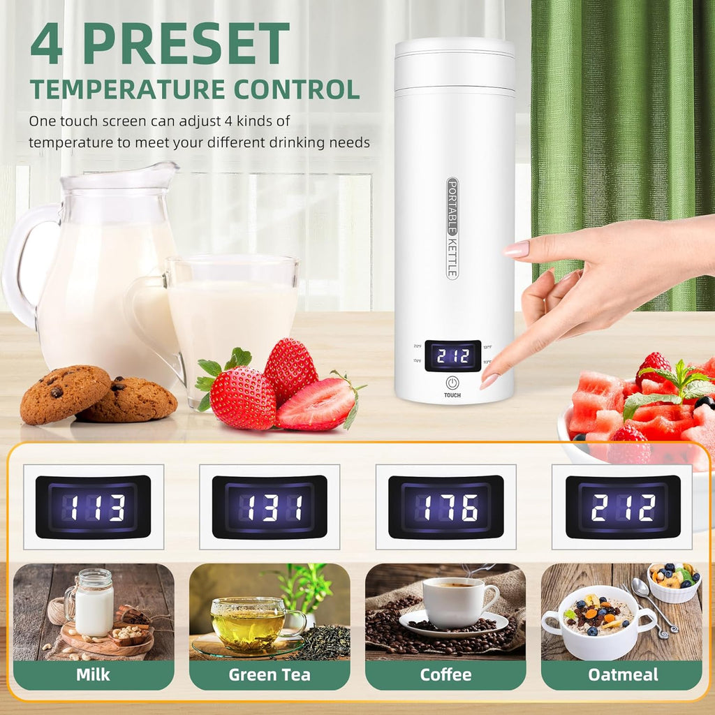 Mosrugs | Portable Electric Travel Kettle | Compact Stainless Steel Smart Kettle with LCD