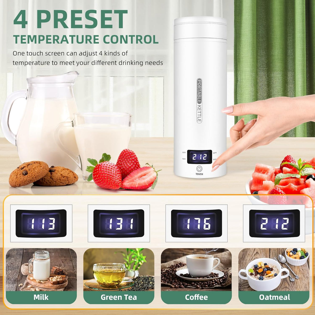 Mosrugs | Portable Electric Travel Kettle | Compact Stainless Steel Smart Kettle with LCD