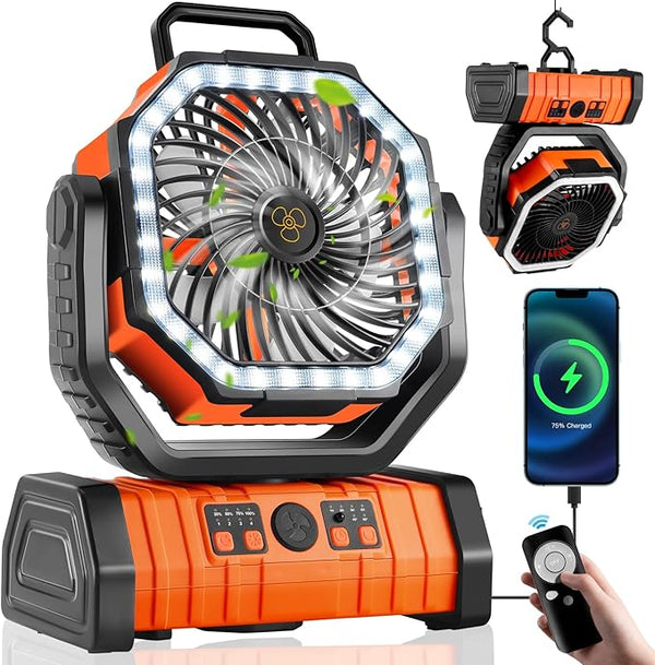 Mosrugs | 3-in-1 Camping Fan with LED Light & 20000mAh Power Bank – USB Rechargeable & Wireless