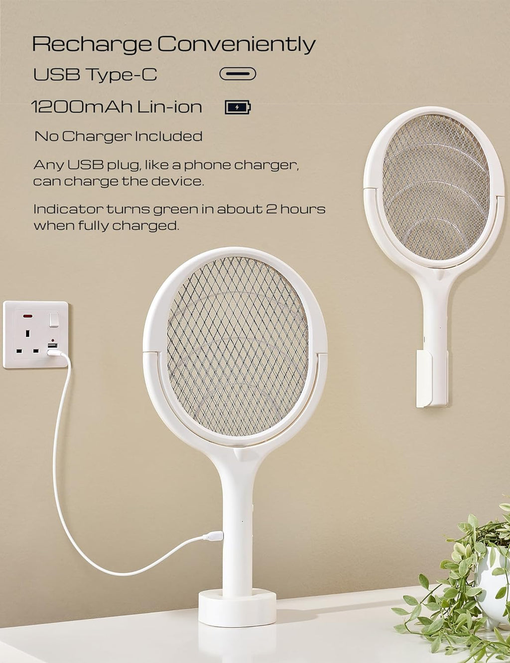 Mosrugs | Rechargeable Electric Fly Swatter with Flexible 90° Rotating Head – High-Voltage Mosquito & Insect Zapper