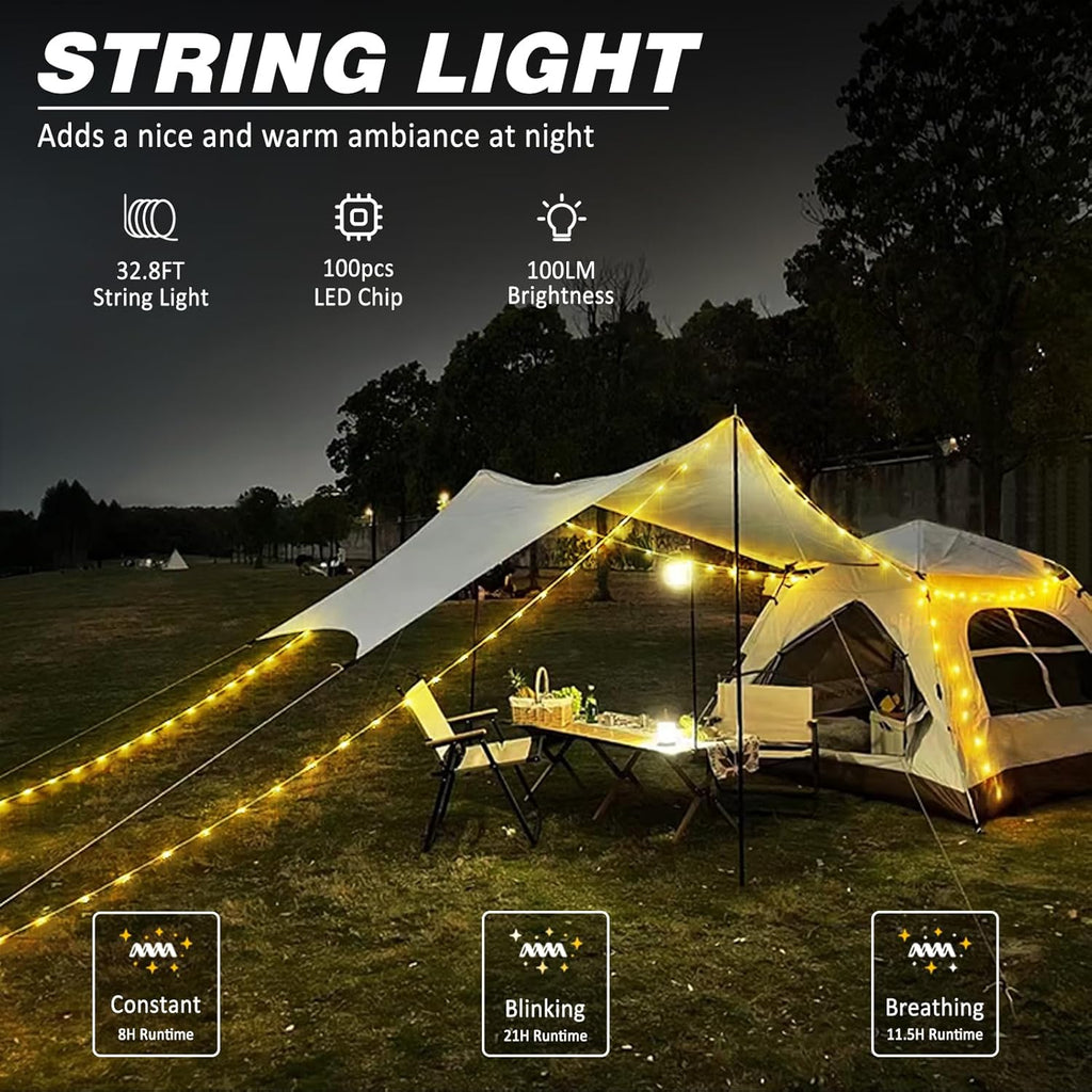 Mosrugs | Portable LED Camping String Light – USB Rechargeable Waterproof Fairy Lights for Outdoor & Indoor Use (10m)