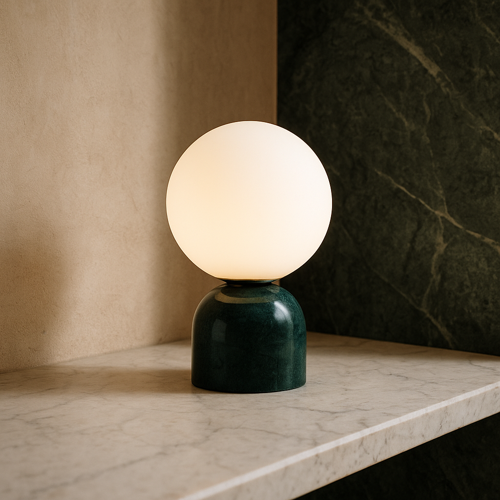 Mosrugs | Marnor | Marble Table Lamp with Glass Shade – Scandinavian Minimalist Design