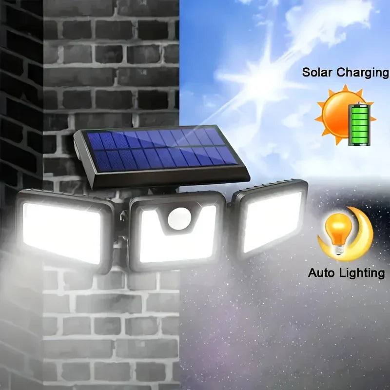 Mosrugs | Solar LED Floodlight with Motion Sensor – 3-Head Outdoor Security Lighting for Garden, Driveway & Garage