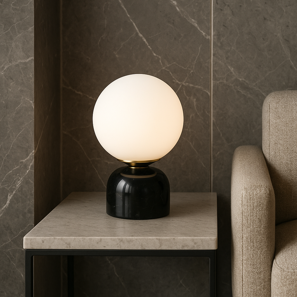 Mosrugs | Marnor | Marble Table Lamp with Glass Shade – Scandinavian Minimalist Design