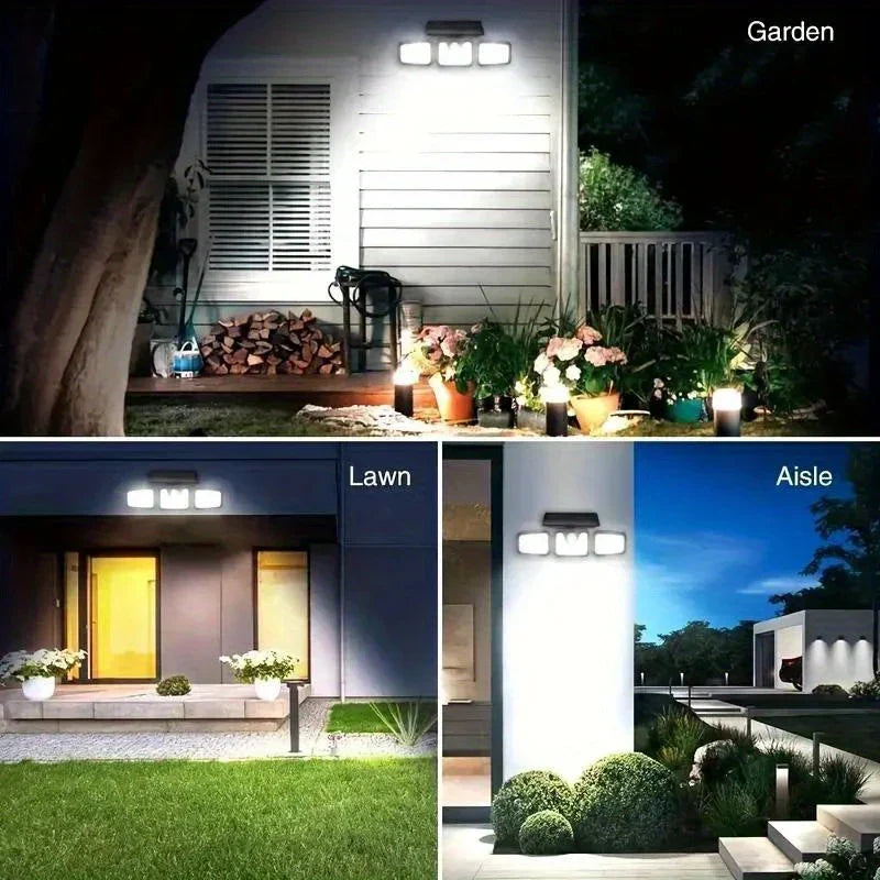 Mosrugs | Solar LED Floodlight with Motion Sensor – 3-Head Outdoor Security Lighting for Garden, Driveway & Garage