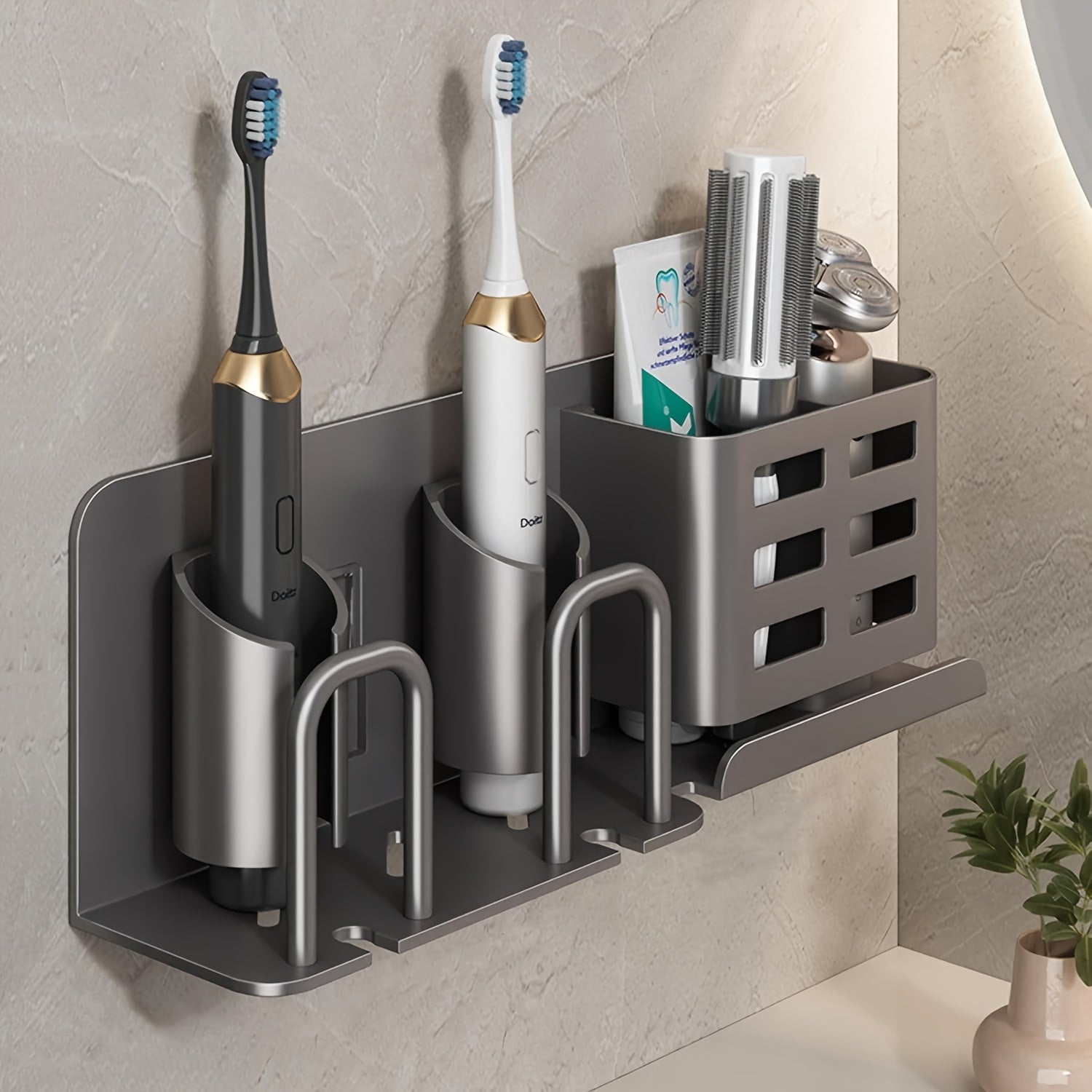Mosrugs | BristleHub Wall-Mounted Electric Toothbrush Holder – Aluminium Bathroom Organiser with Drainage Holes