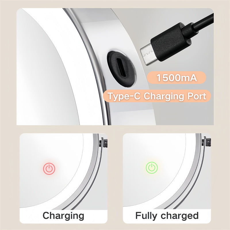 Mosrugs | Rechargeable Wall Mounted Shaving Mirror | 360° Rotation. 1X/10X Magnification & Adjustable LED Lighting for Bathroom Use