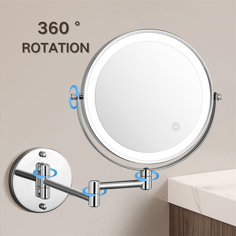 Mosrugs | Rechargeable Wall Mounted Shaving Mirror | 360° Rotation. 1X/10X Magnification & Adjustable LED Lighting for Bathroom Use
