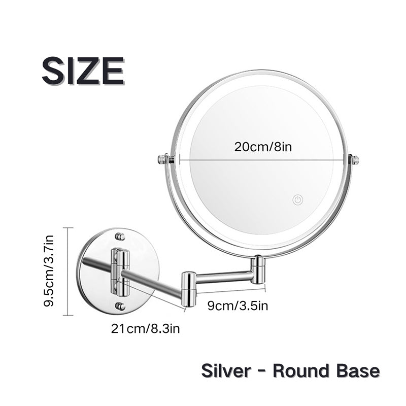 Mosrugs | Rechargeable Wall Mounted Shaving Mirror | 360° Rotation. 1X/10X Magnification & Adjustable LED Lighting for Bathroom Use