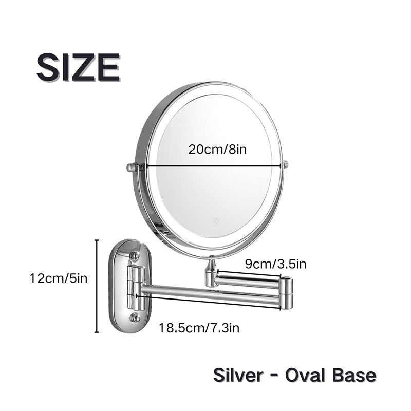 Mosrugs | Rechargeable Wall Mounted Shaving Mirror | 360° Rotation. 1X/10X Magnification & Adjustable LED Lighting for Bathroom Use