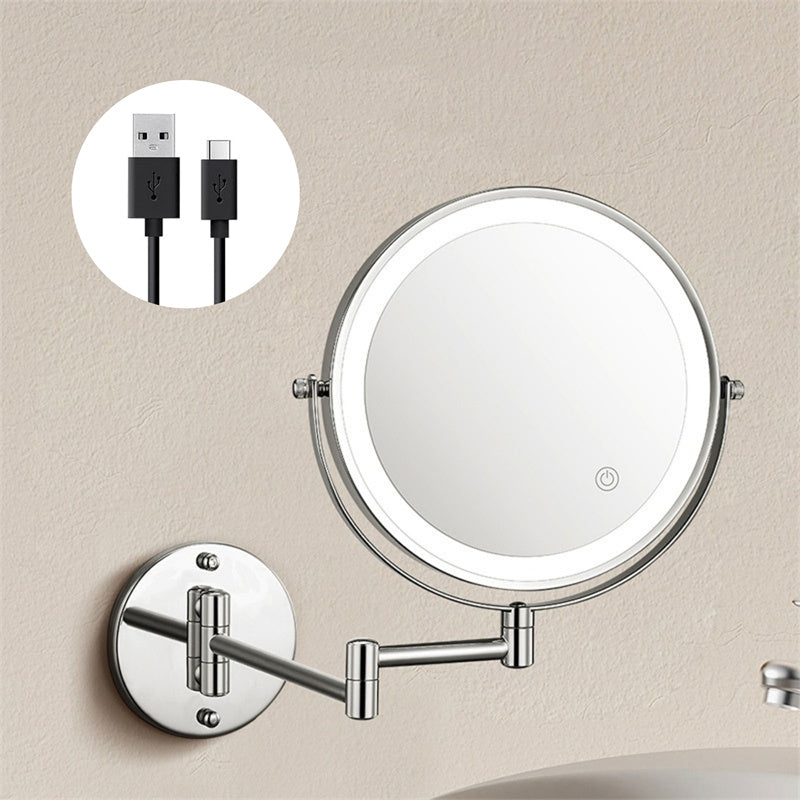 Mosrugs | Rechargeable Wall Mounted Shaving Mirror | 360° Rotation. 1X/10X Magnification & Adjustable LED Lighting for Bathroom Use