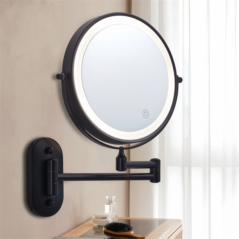 Mosrugs | Rechargeable Wall Mounted Shaving Mirror | 360° Rotation. 1X/10X Magnification & Adjustable LED Lighting for Bathroom Use