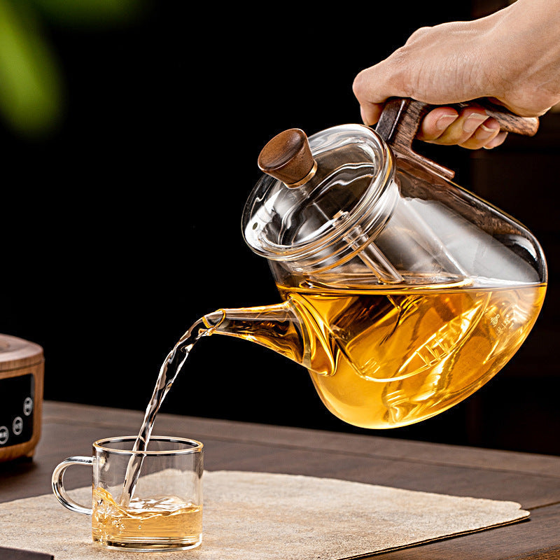 Mosrugs | Aetheris Glass Brew Teapot – Heat-Resistant Glass Teapot with Wooden Handle & Infuser (900ml)