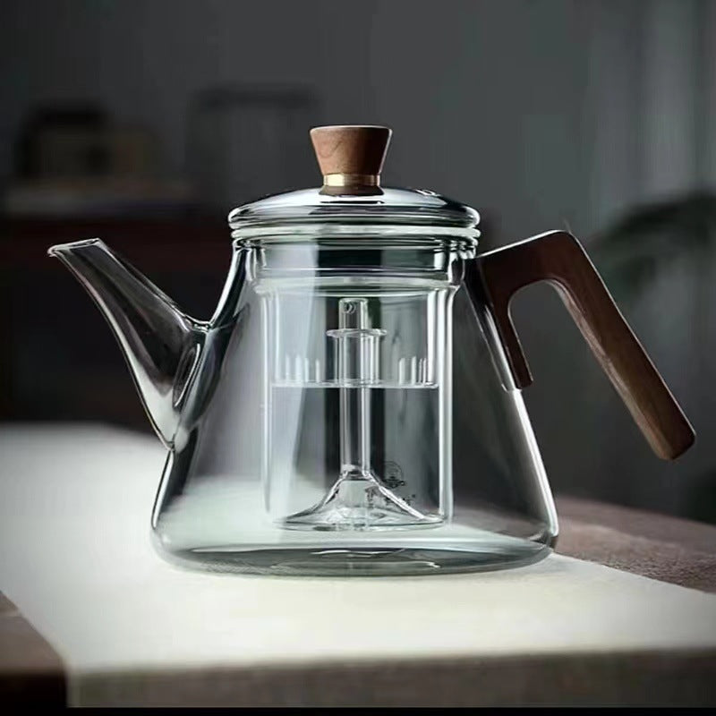 Mosrugs | Aetheris Glass Brew Teapot – Heat-Resistant Glass Teapot with Wooden Handle & Infuser (900ml)