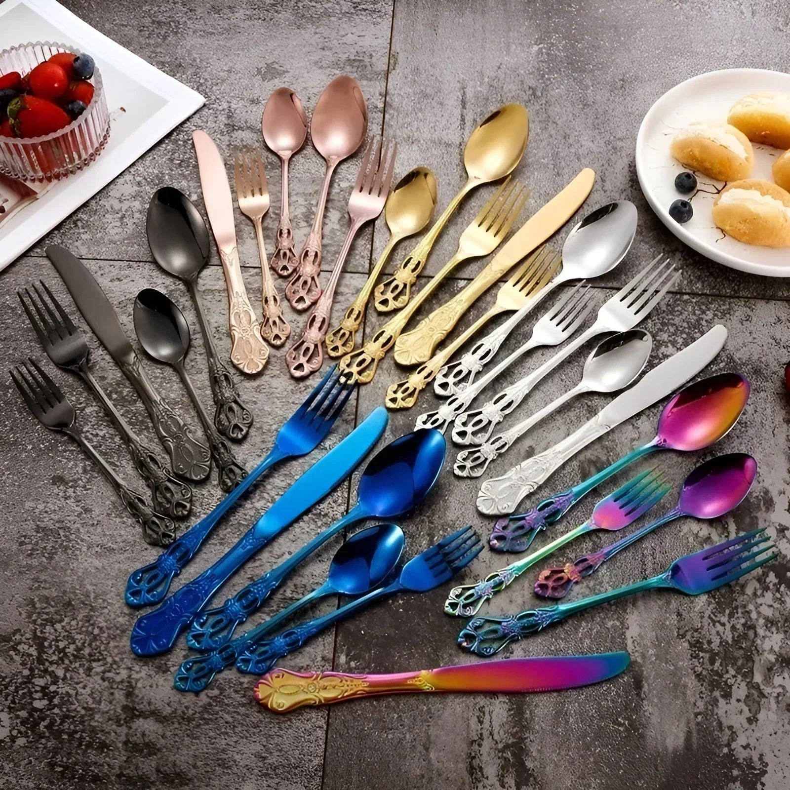 Mosrugs | Aurique – 24-Piece Stainless Steel Cutlery Set with Elegant Engraving