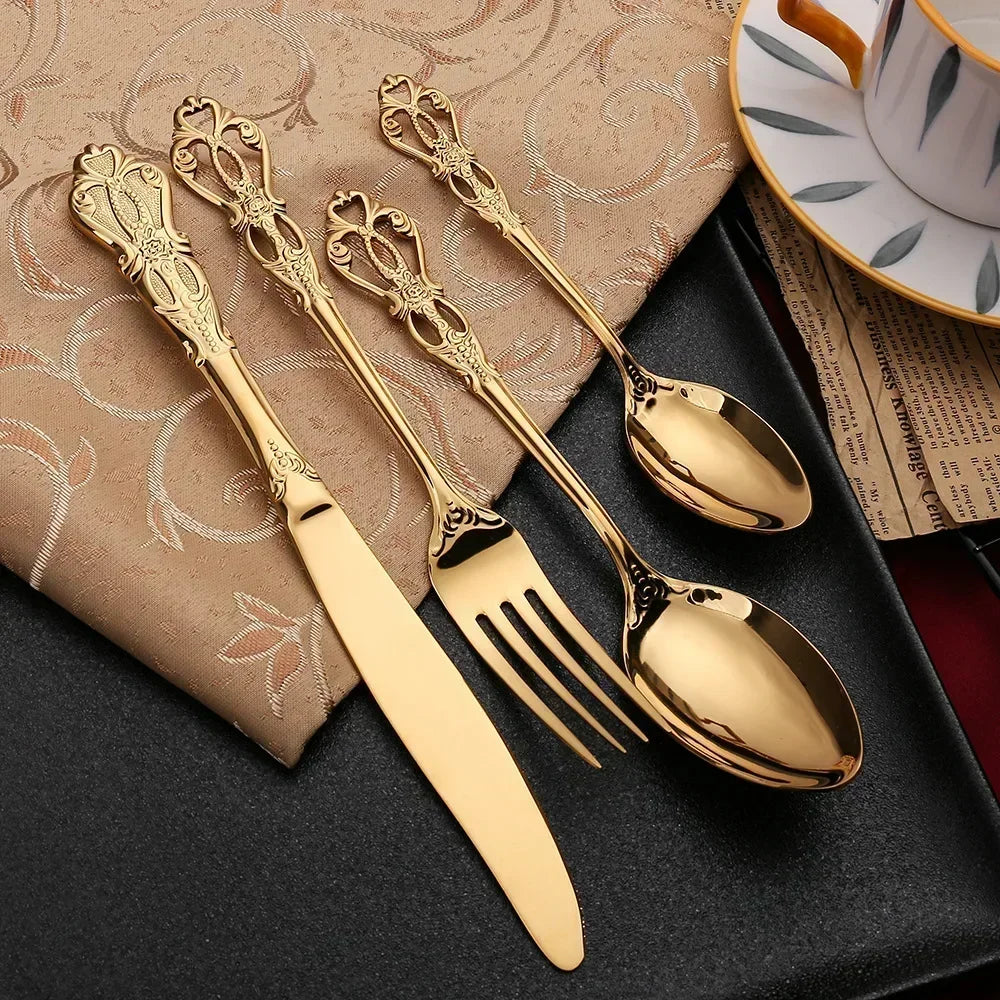 Mosrugs | Aurique – 24-Piece Stainless Steel Cutlery Set with Elegant Engraving
