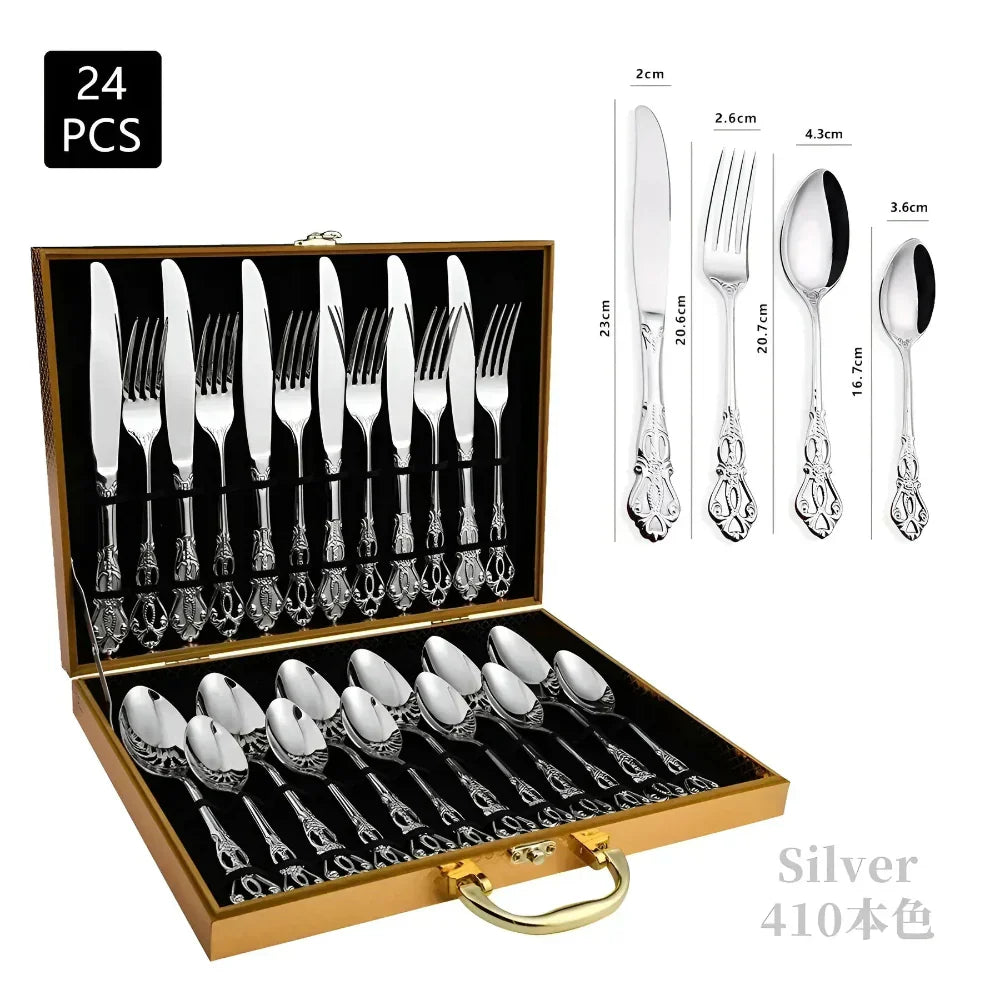 Mosrugs | Aurique – 24-Piece Stainless Steel Cutlery Set with Elegant Engraving