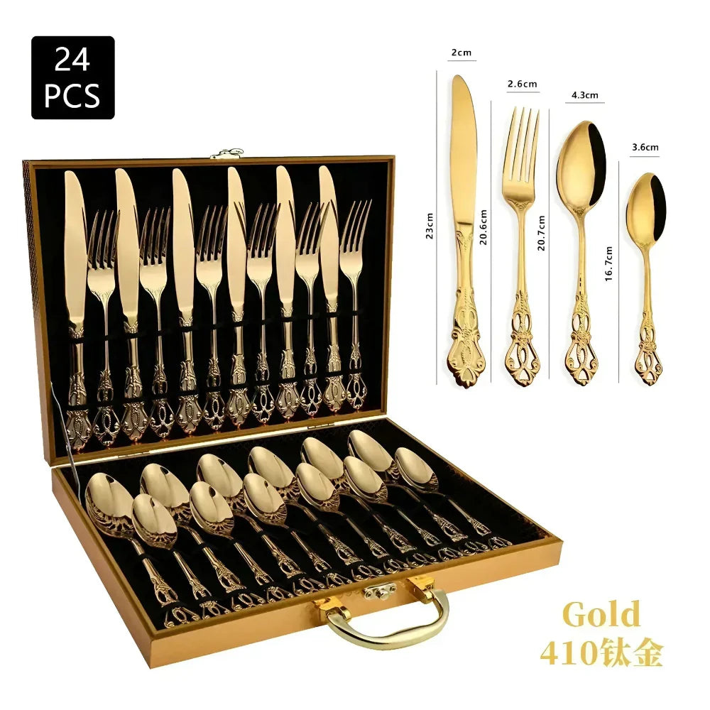 Mosrugs | Aurique – 24-Piece Stainless Steel Cutlery Set with Elegant Engraving