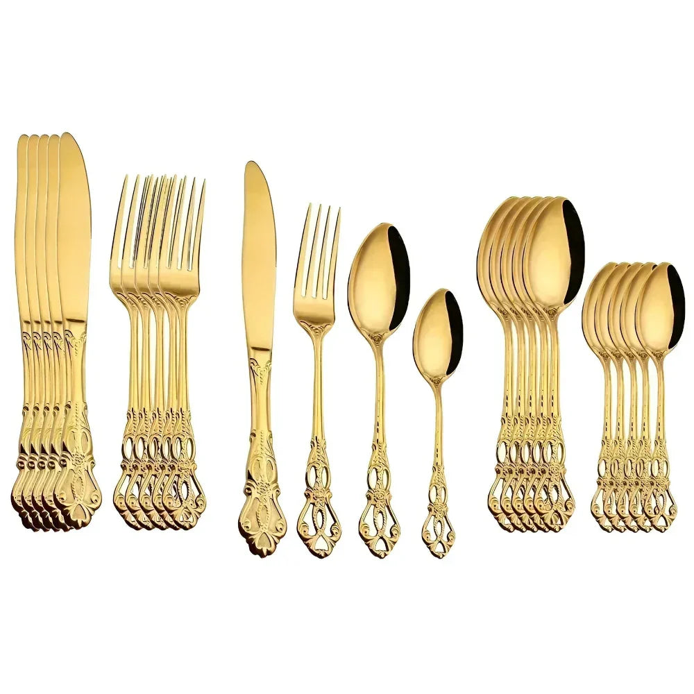 Mosrugs | Aurique – 24-Piece Stainless Steel Cutlery Set with Elegant Engraving