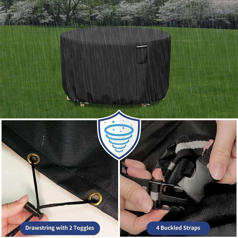 Mosrugs | Round Waterproof Garden Furniture Cover | Heavy-Duty, UV-Resistant & Adjustable for Outdoor Tables and Chairs
