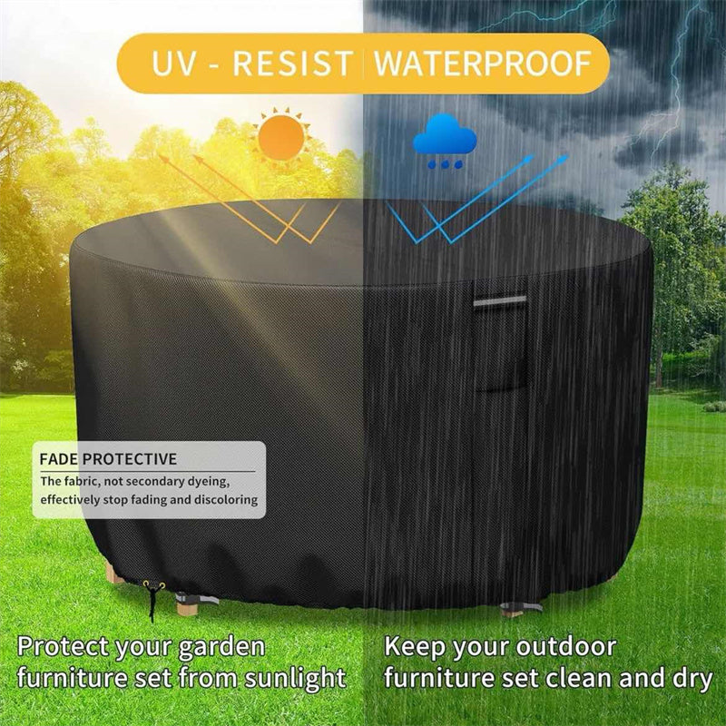 Mosrugs | Round Waterproof Garden Furniture Cover | Heavy-Duty, UV-Resistant & Adjustable for Outdoor Tables and Chairs