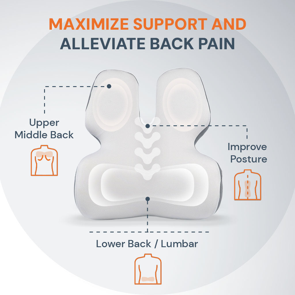 Mosrugs | Adjustable Memory Foam Lumbar Support Cushion | Backrest Support for office chair Ergonomic Design for Back Pain Relief at Home, Office & Car