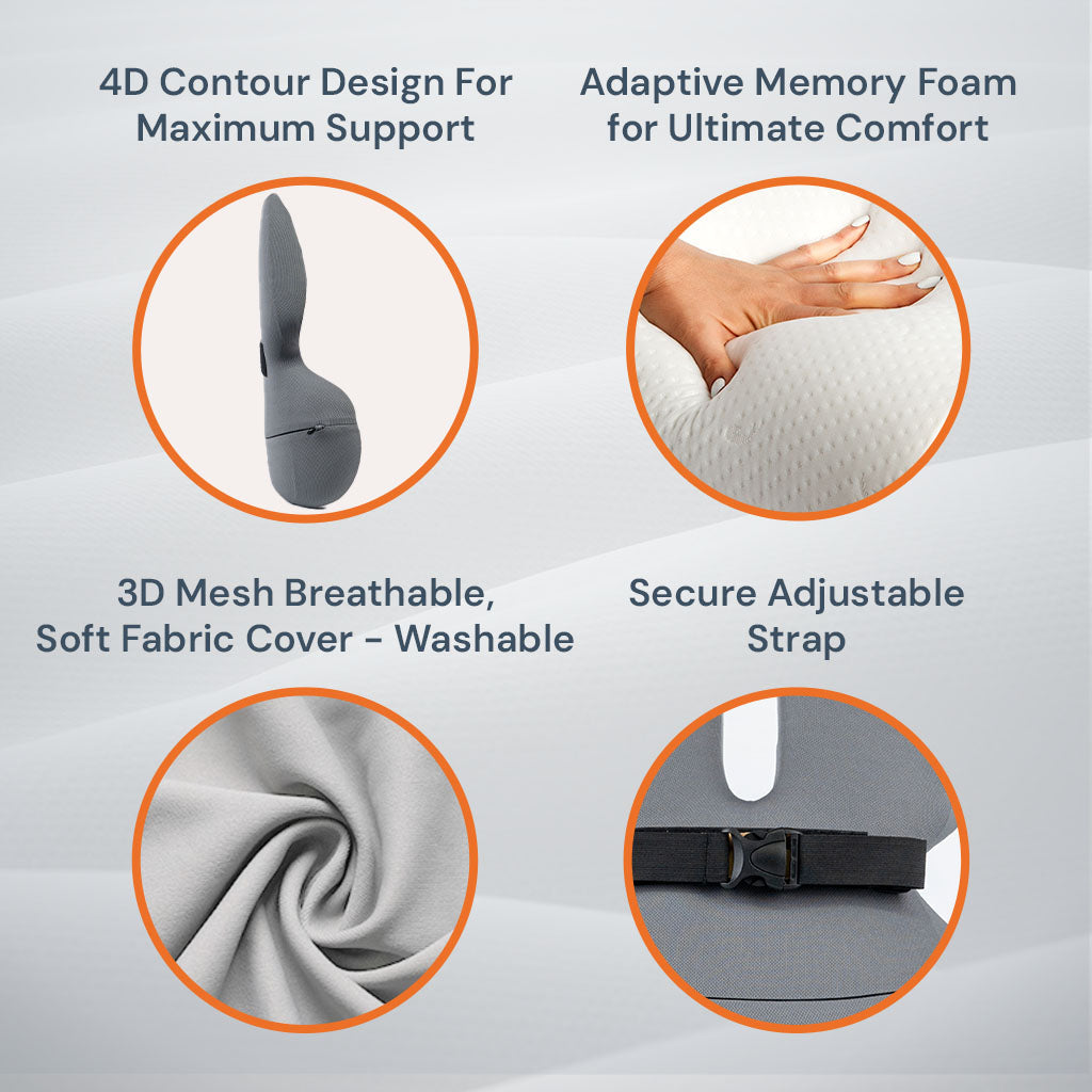 Mosrugs | Adjustable Memory Foam Lumbar Support Cushion | Backrest Support for office chair Ergonomic Design for Back Pain Relief at Home, Office & Car