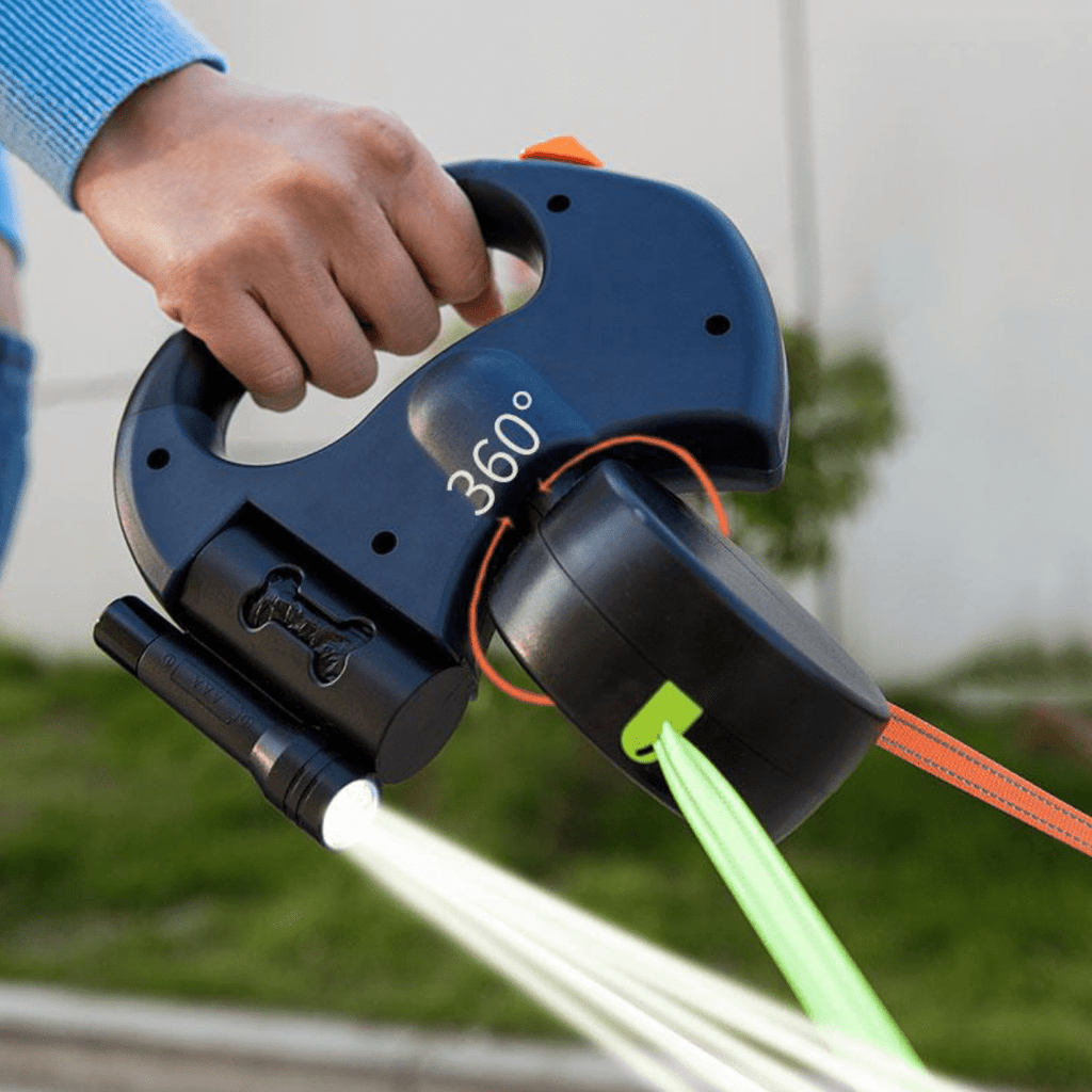 Mosrugs | DoubleDog Retractable Dual Dog Lead with Anti-Tangle Swivel & Built-in Torch – 4m Extendable for Two Dogs
