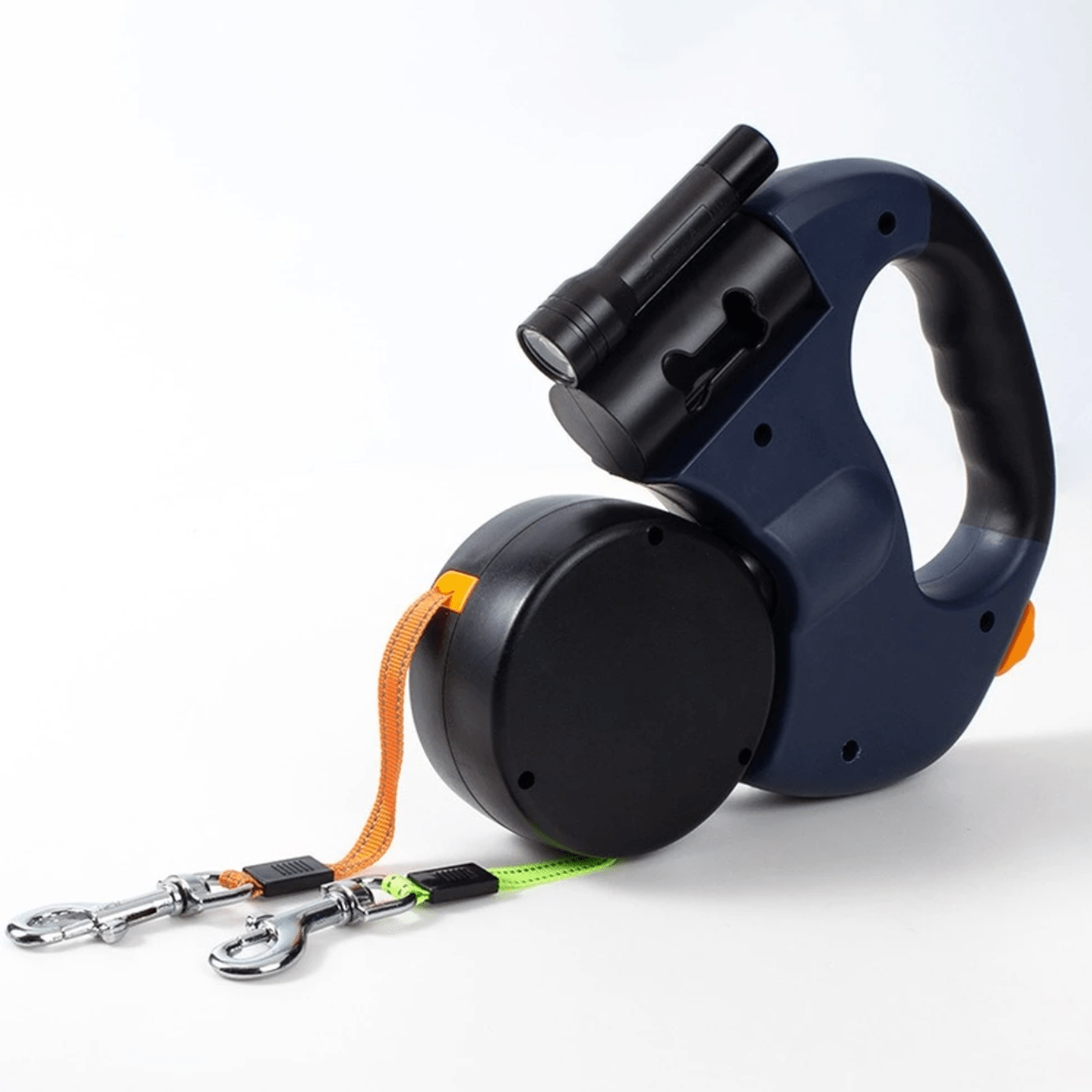 Mosrugs | DoubleDog Retractable Dual Dog Lead with Anti-Tangle Swivel & Built-in Torch – 4m Extendable for Two Dogs