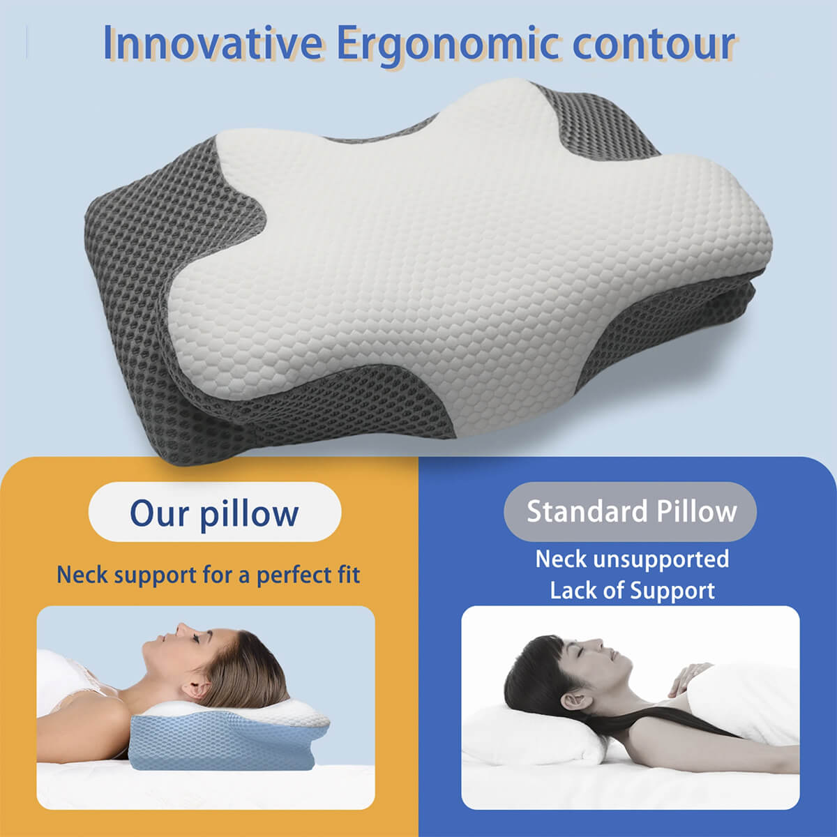 Mosrugs | Cervical Memory Foam Pillow | Orthopaedic Contour Design with Cooling Cover for Back, Side & Stomach sleepers |  Pillows for back Sleepers