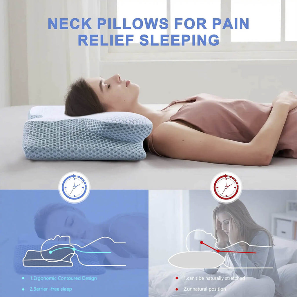 Mosrugs | Cervical Memory Foam Pillow | Orthopaedic Contour Design with Cooling Cover for Back, Side & Stomach sleepers |  Pillows for back Sleepers