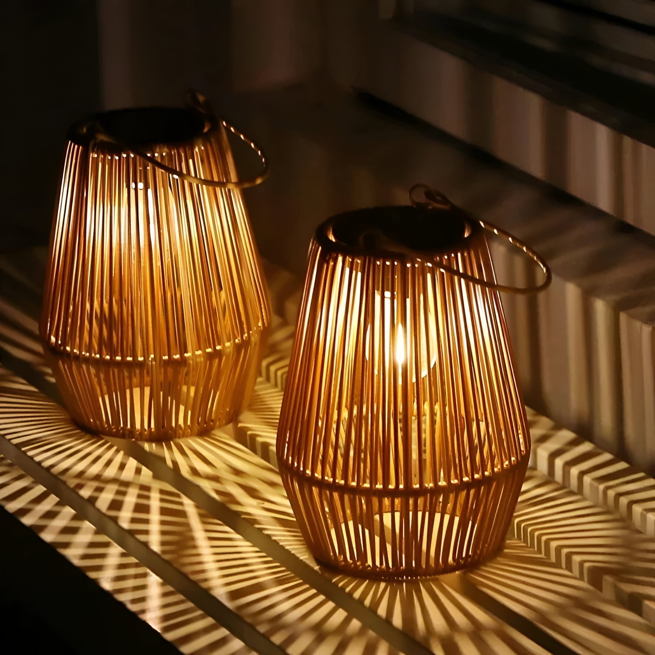 Mosrugs | CageRattan – Bamboo Solar Garden Light – Waterproof Hanging Lantern