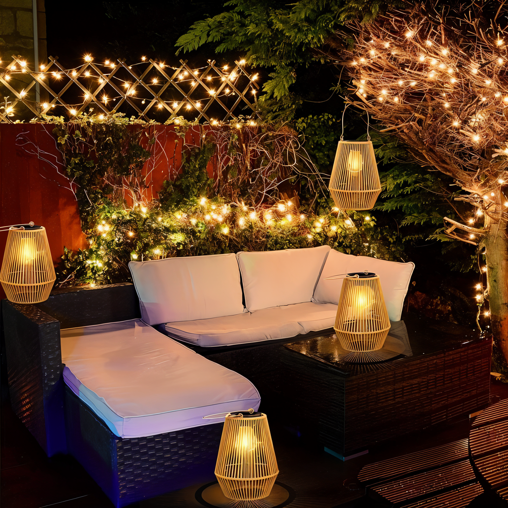 Mosrugs | CageRattan – Bamboo Solar Garden Light – Waterproof Hanging Lantern